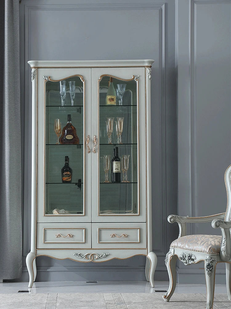 European style double door carved 1-meter wine cabinet, living room glass storage cabinet, floor cabinet