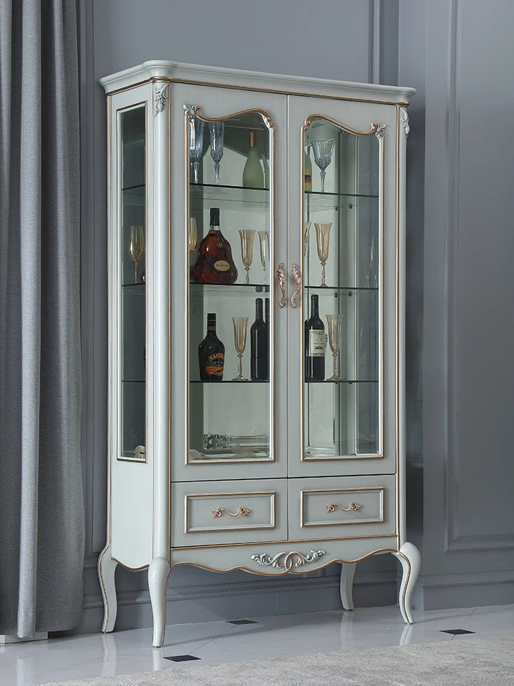 European style double door carved 1-meter wine cabinet, living room glass storage cabinet, floor cabinet