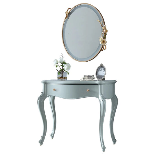 European style dressing table, small unit bedroom, solid wood dressing table, metal frame dressing mirror