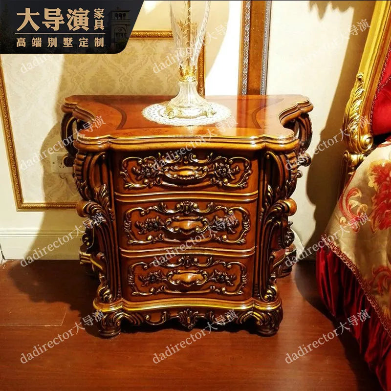 European-style gold foil carved double bed villa bedroom solid wood big bed French luxury fabric 2 m wedding bed