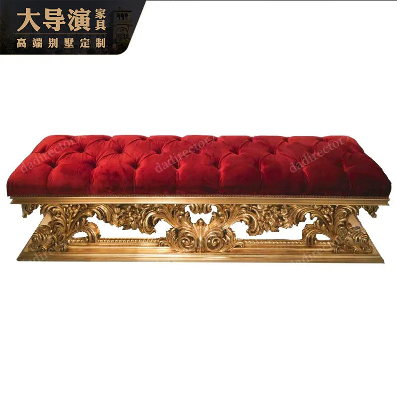 European-style gold foil carved double bed villa bedroom solid wood big bed French luxury fabric 2 m wedding bed