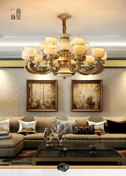 European style living room chandelier simple European style atmospheric luxury jade light luxury villa duplex floor lamp