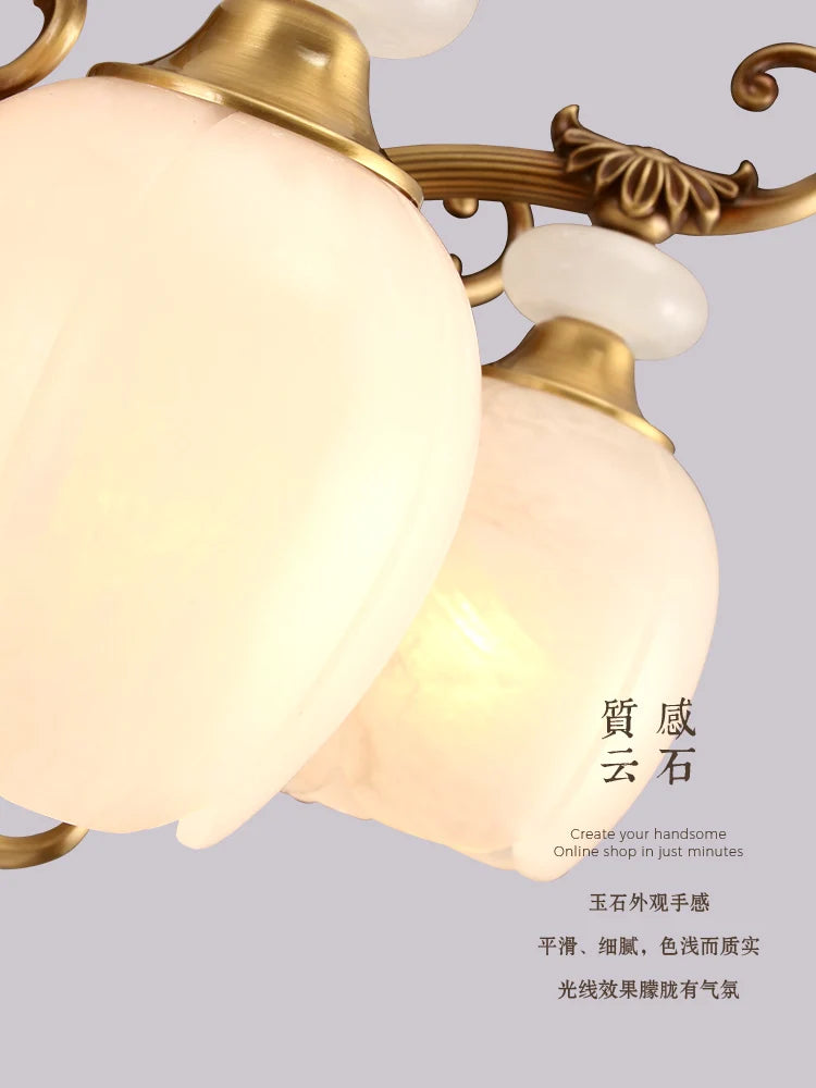 European style marble lamp chandelier all copper chandelier living room bedroom lighting lamp villa lamp