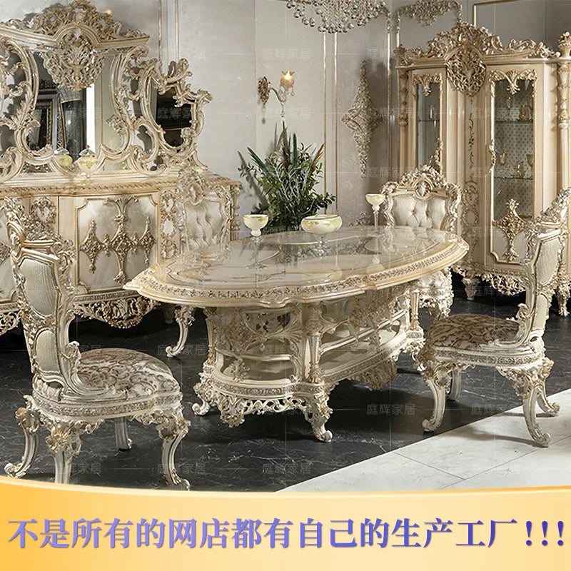 European-style palace solid wood carving dining table and chair combination French large-family villa luxury restaurant furnitur