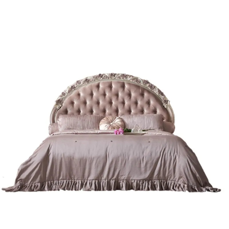 European style retro princess bed high-end pink solid wood soft bag buckle bed