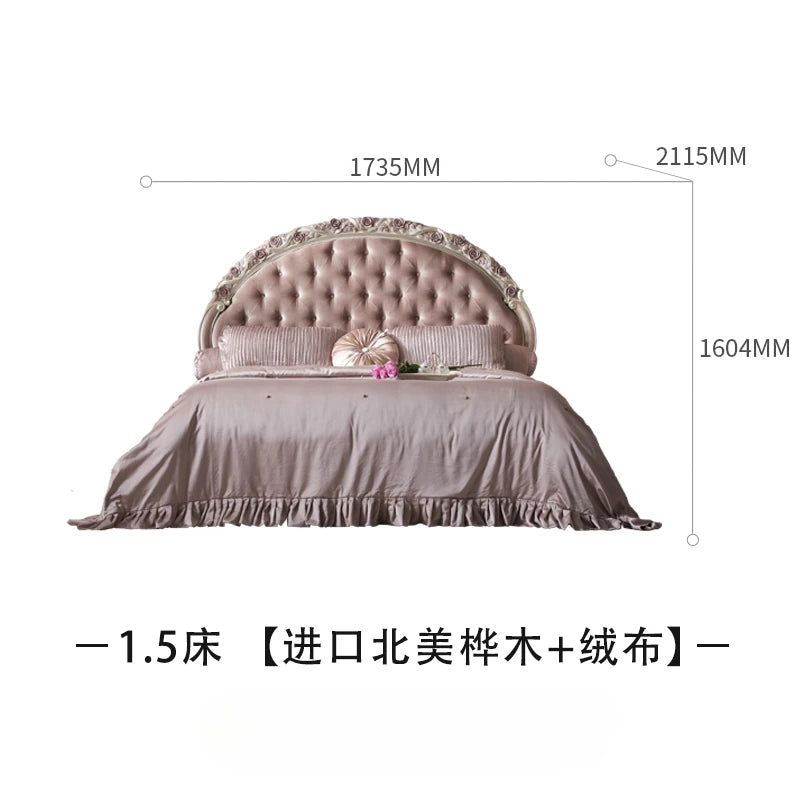 European style retro princess bed high-end pink solid wood soft bag buckle bed