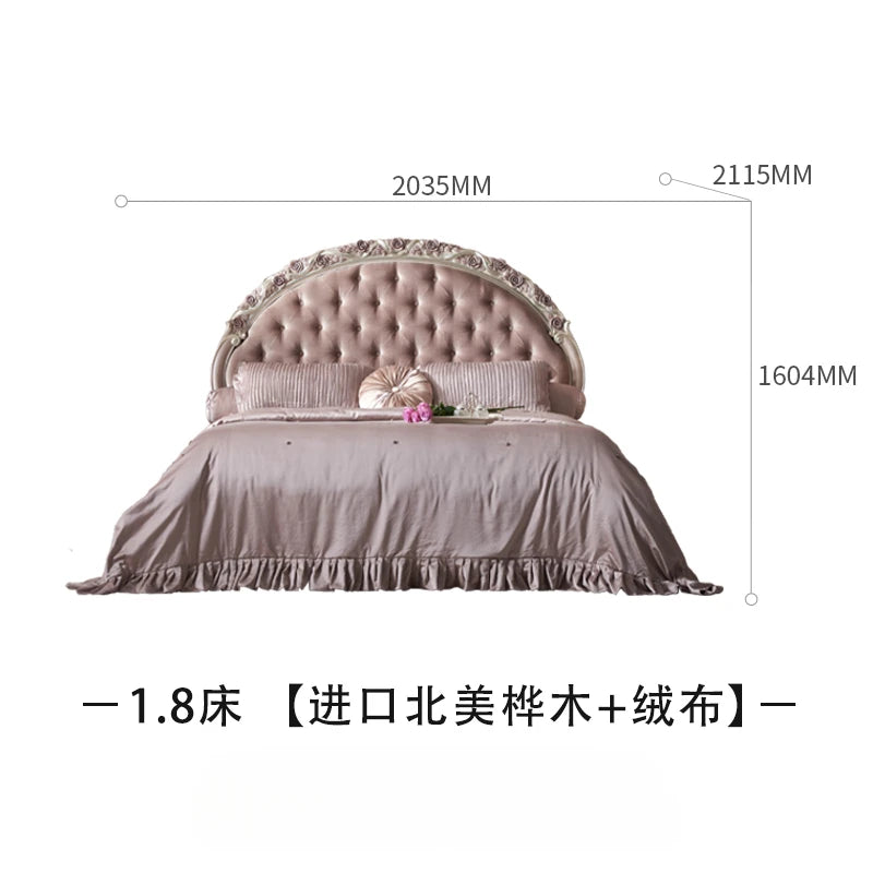 European style retro princess bed high-end pink solid wood soft bag buckle bed