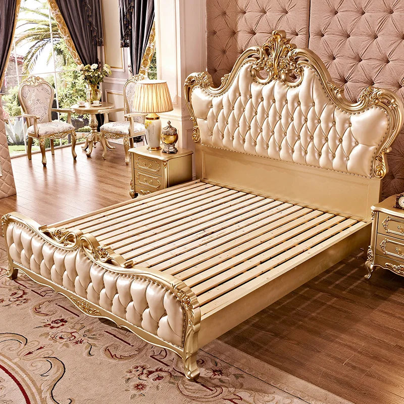 European style solid wood bed 1.8m double bed marriage bed storage high box soft back 1.5M big bed master bedroom