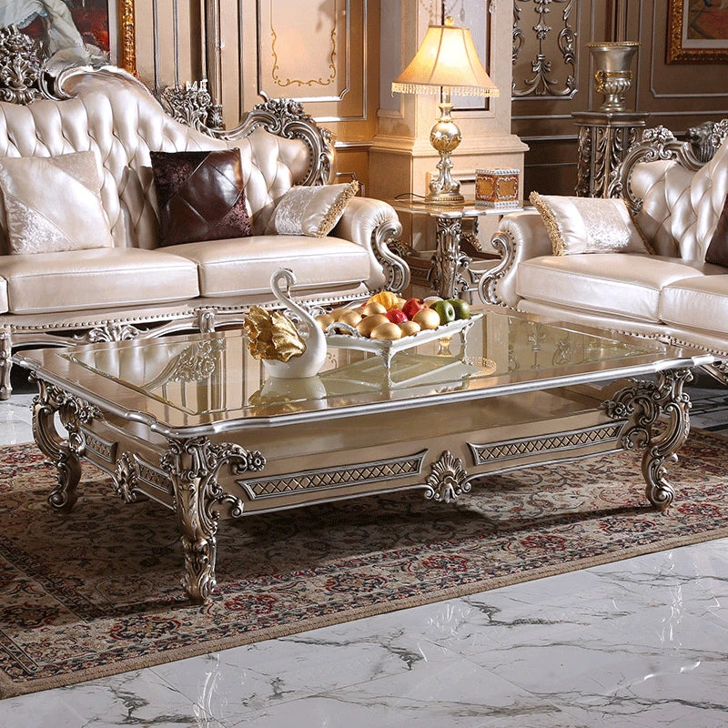 European style solid wood coffee table, neoclassical corner table, BMW champagne gold long coffee table