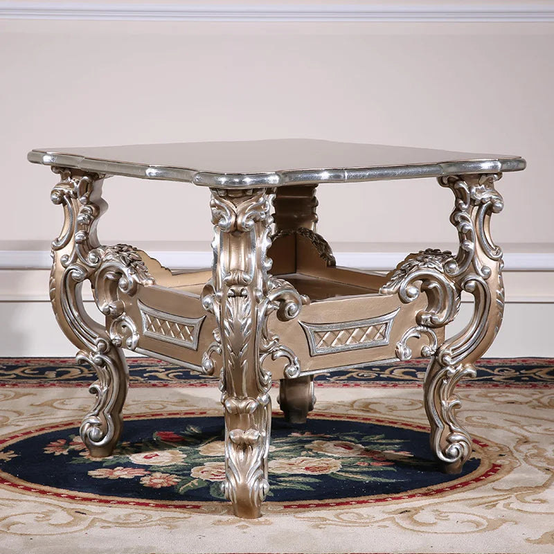 European style solid wood coffee table, neoclassical corner table, BMW champagne gold long coffee table