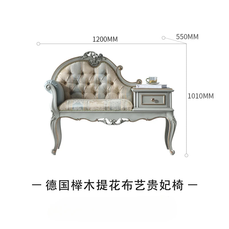 European style solid wood imperial concubine chair, master bedroom, carved lazy person, collapsed fabric, beautiful woman's bed