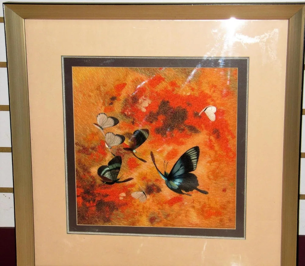 Exquisite Chinese silk embroidery art painting butterflies wall decor Suzhou Embroidery