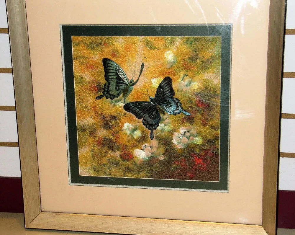 Exquisite Chinese silk embroidery art painting butterflies wall decor Suzhou Embroidery