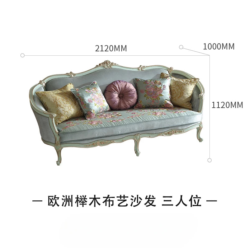 Fabric sofa combination beech wood light luxury retro European style solid wood carving