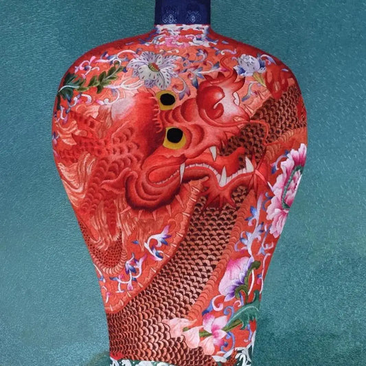 Fine Chinese handmade silk embroidery art dragon vase painting wall decor Suzhou Embroidery