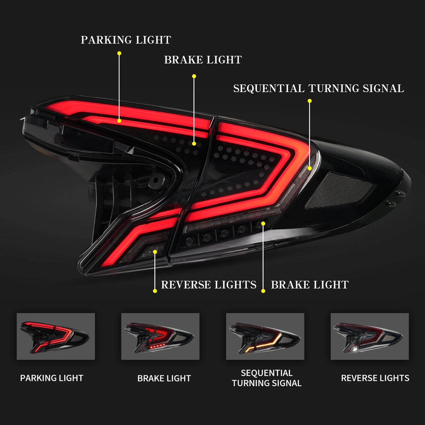 For  CH-R C-HR Led Taillights 2016-up mit DRL + Brake + Park + Signal Lights For  CHR Taillamp