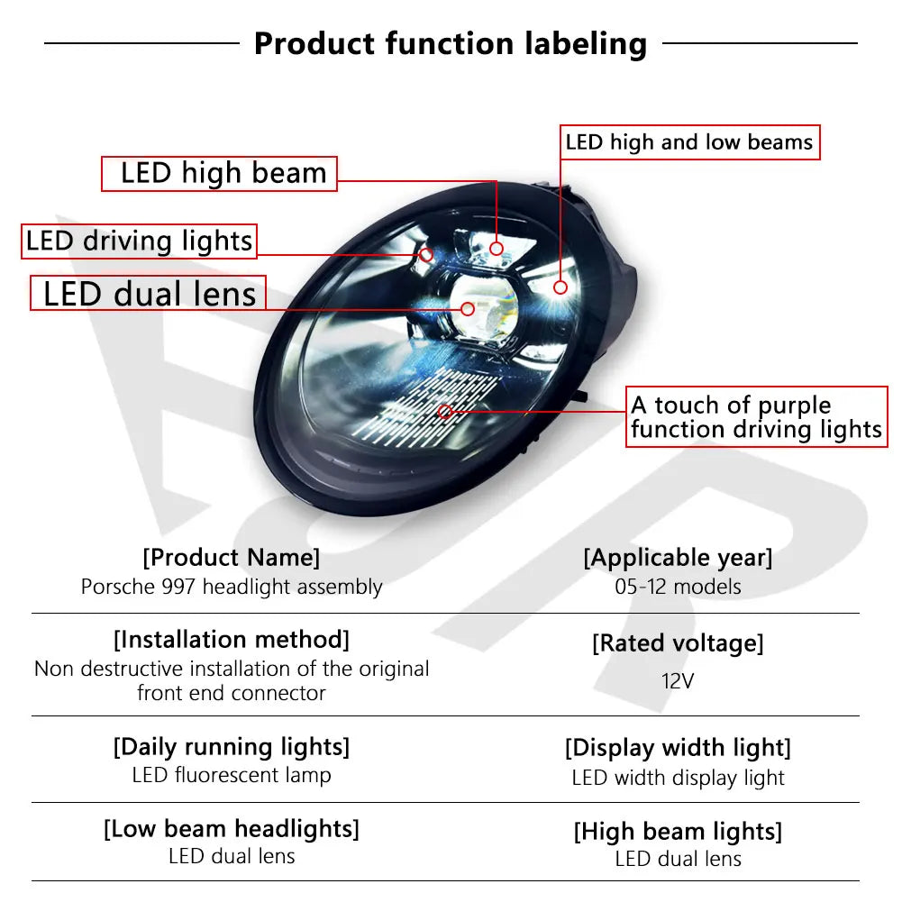 For Porsche 911 997 Headlight 2005-2012 997.1 997.2 Upgrade Old to New 992 Matrix Led Front Head Lights Auto Lamp Plug and Play