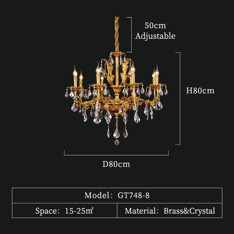 French Classics Villa Hall Brass Chandelier European Baroque Church Crystal Pendant Lights Living Dining Room Lamp