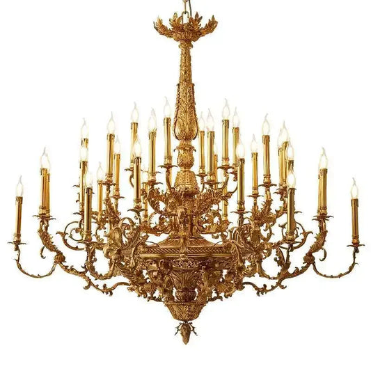 French Copper Luxury Villa Ceiling Chandelier Living Room Hanging Light Royal Palace Clubhouse Duplex Retro Classic Pendant Lamp