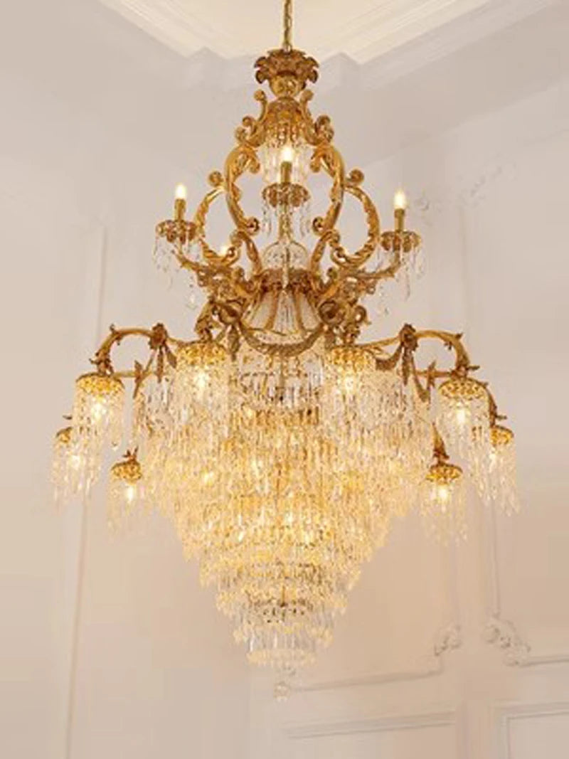 French Crystal Chandeliers Lights Fixture American Romantic Copper Chandelier Pendant Lamps European Luxury Villa Hall Luminaria