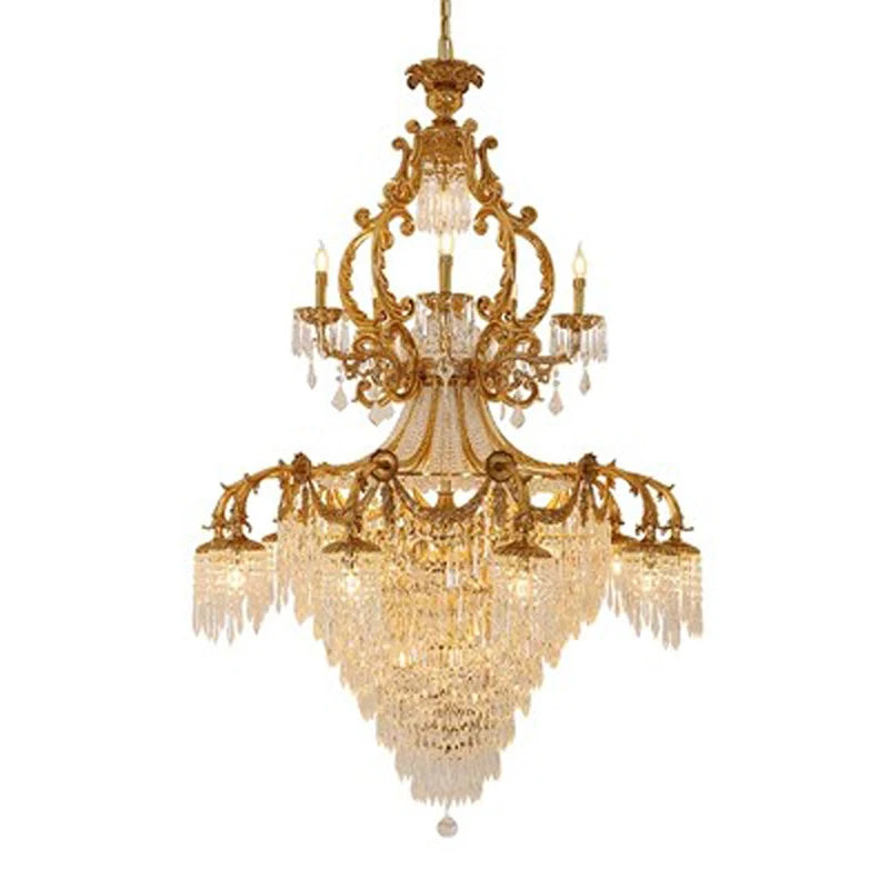 French Crystal Chandeliers Lights Fixture American Romantic Copper Chandelier Pendant Lamps European Luxury Villa Hall Luminaria