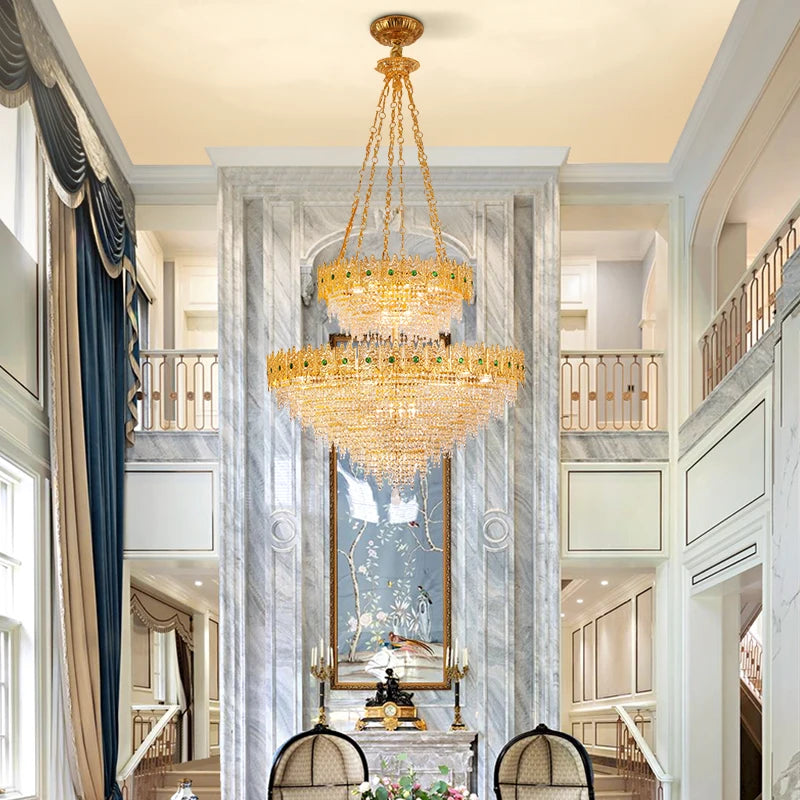 French Duplex Building Large Chandelier Villa Hall Living Room Light Hotel Lobby Light Luxury Crystal Lamp Long Chandelier