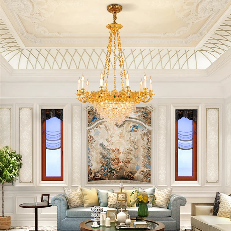 French Duplex Building Large Chandelier Villa Hall Living Room Light Hotel Lobby Light Luxury Crystal Lamp Long Chandelier