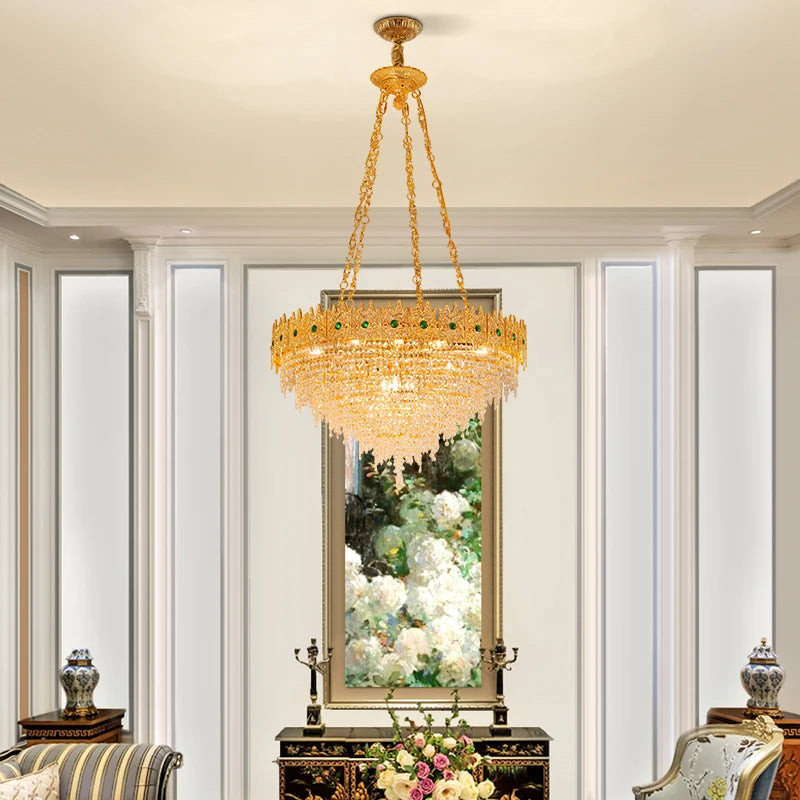 French Duplex Building Large Chandelier Villa Hall Living Room Light Hotel Lobby Light Luxury Crystal Lamp Long Chandelier