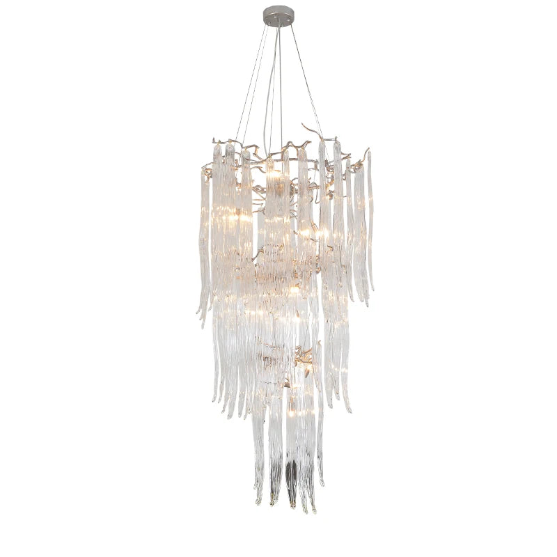 French Entry Lux Villa Long Chandelier Duplex Rotating Stair Light European Crystal Glass Atmospheric Hollow Living Room Lamps