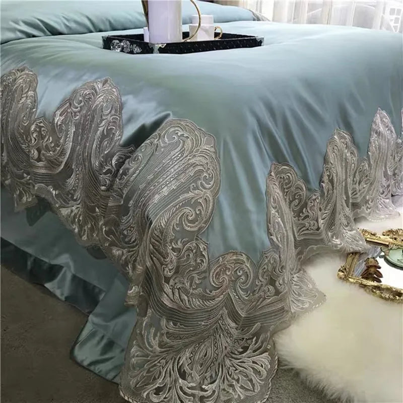 French High-grade Bed Four Piece Set Satin Silk Cotton High-end Pure Bed Sheet European Luxury Court Light Luxury Bedding Set