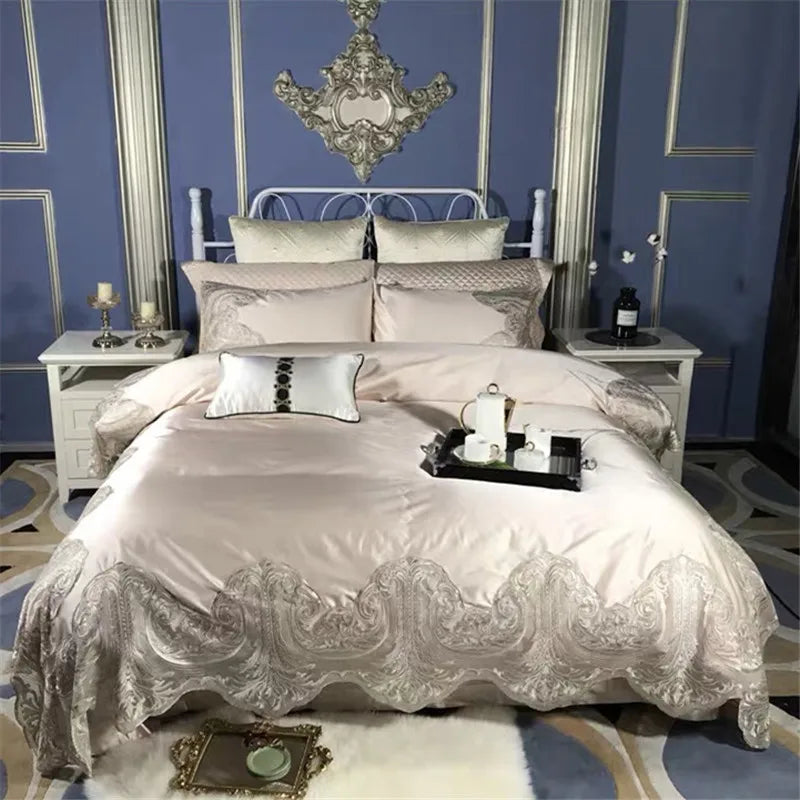 French High-grade Bed Four Piece Set Satin Silk Cotton High-end Pure Bed Sheet European Luxury Court Light Luxury Bedding Set