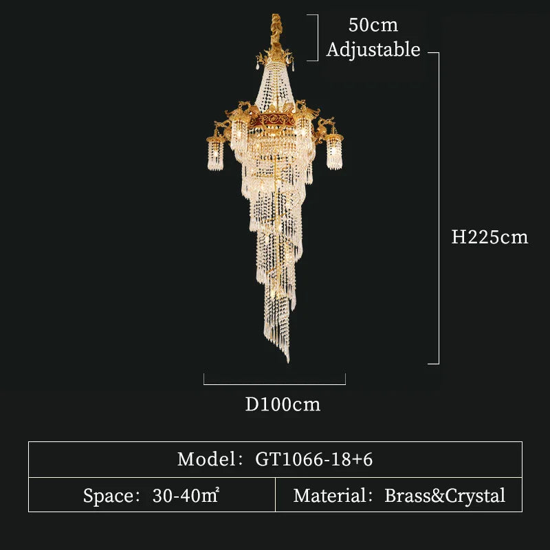 French Luxury Brass Stairwell Pendant Lighting Villa Duplex Building Long Staircase Chandelier European Crystal Stairs Light