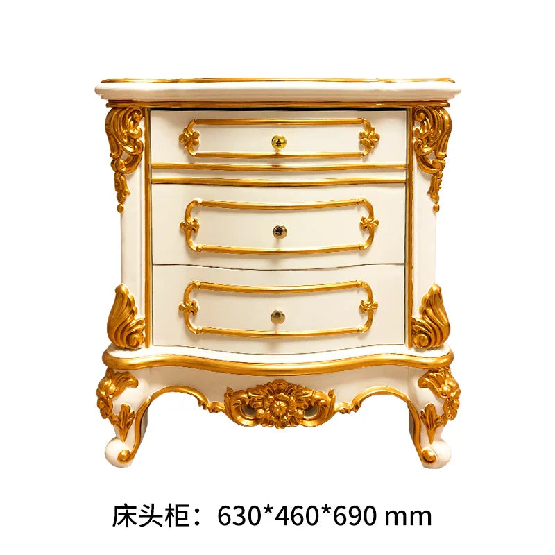 French Luxury Fabric Double Bed 2-meter Villa Court European Solid Wood Carved Wedding Bed Furniture Customization