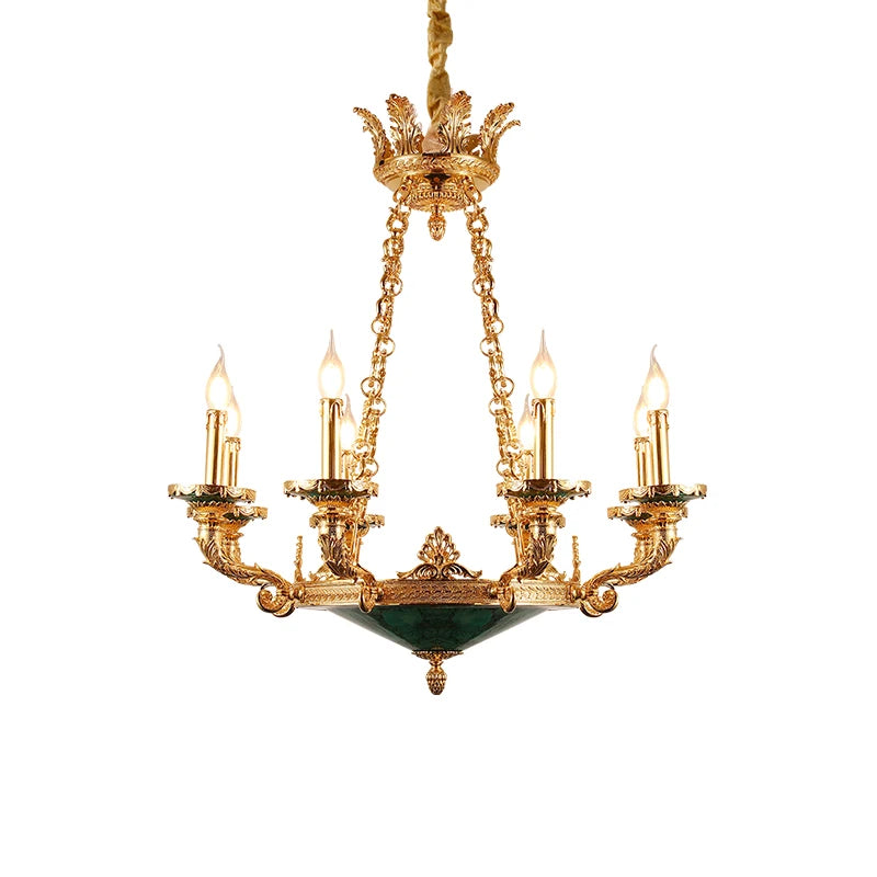 French Retro Brass Candle Chandelier Hall Banquet Villa Living Room Luxury Luminaire European Pastoral Copper Pendant Light