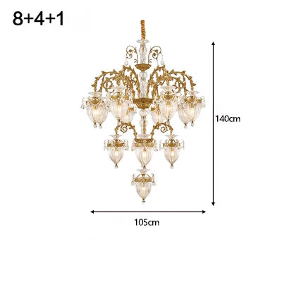 French Villa Living Room Entrance Hall Lamp European-style Atmosphere Hotel Llighting Stairwell Copper Crystal Long Chandelier