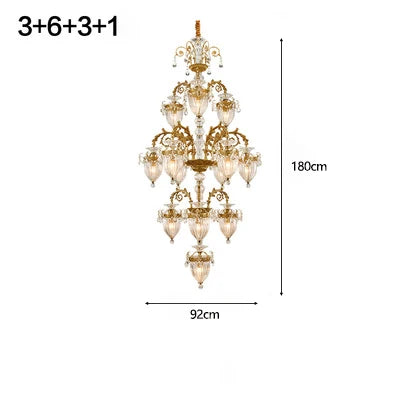 French Villa Living Room Entrance Hall Lamp European-style Atmosphere Hotel Llighting Stairwell Copper Crystal Long Chandelier