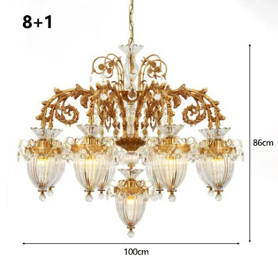 French Villa Living Room Entrance Hall Lamp European-style Atmosphere Hotel Llighting Stairwell Copper Crystal Long Chandelier