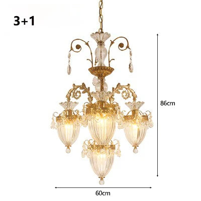 French Villa Living Room Entrance Hall Lamp European-style Atmosphere Hotel Llighting Stairwell Copper Crystal Long Chandelier