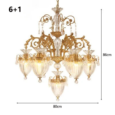 French Villa Living Room Entrance Hall Lamp European-style Atmosphere Hotel Llighting Stairwell Copper Crystal Long Chandelier