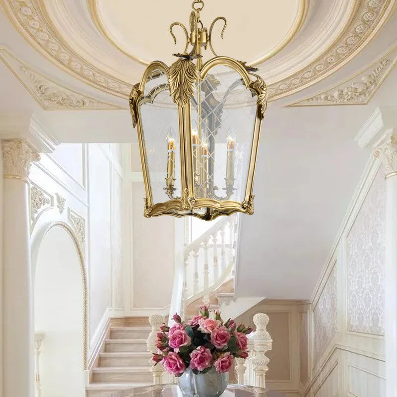 French copper chandelier villa entrance hall porch lamp European creative corridor stair decoration lighting