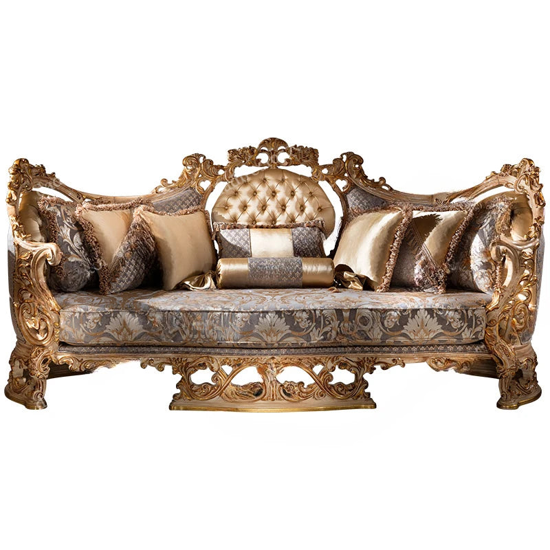 French handmade carved fabric sofa combination villa, palace gold foil sofa, luxurious European solid wood sofa furniture