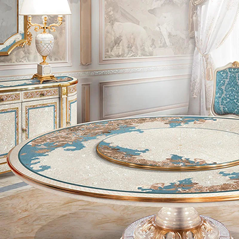 French table European deluxe solid wood carved round table chair combination villa restaurant furniture customization