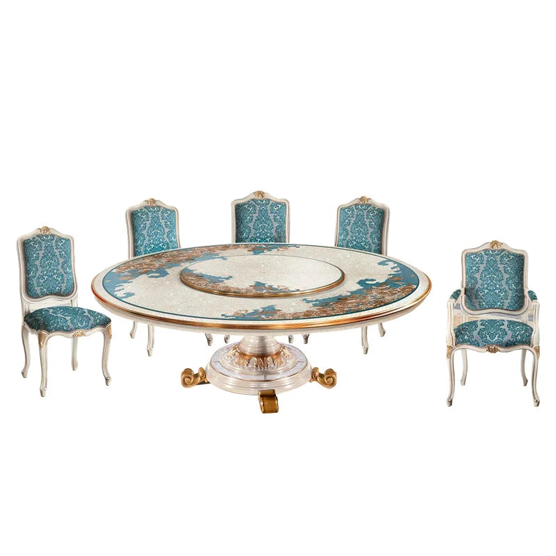 French table European deluxe solid wood carved round table chair combination villa restaurant furniture customization