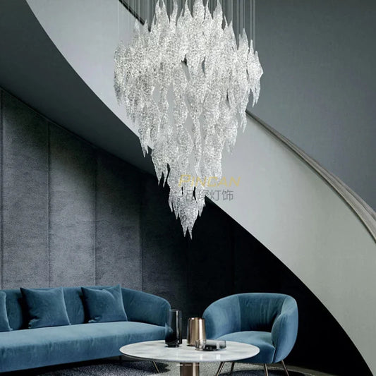 Frost-leaf crystal glass chandelier Atmospheric duplex villa hollow jump floor hall lamp high-end hotel project custom lighting