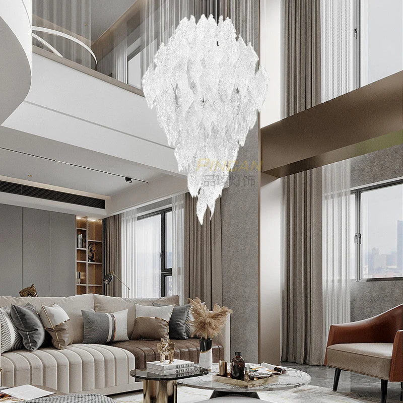 Frost-leaf crystal glass chandelier Atmospheric duplex villa hollow jump floor hall lamp high-end hotel project custom lighting