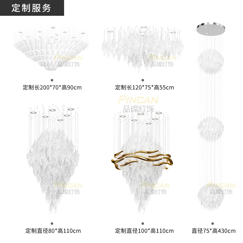 Frost-leaf crystal glass chandelier Atmospheric duplex villa hollow jump floor hall lamp high-end hotel project custom lighting