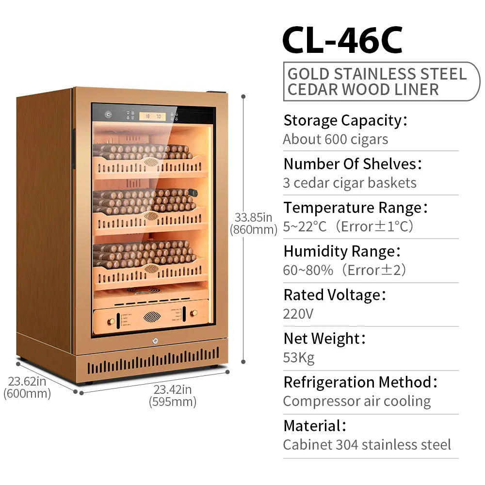 Functional Cigar Humidor Intelligent Control Humidity Temperature Cedar Wood Thermostatic Cooler Cabinet Compressor 46C