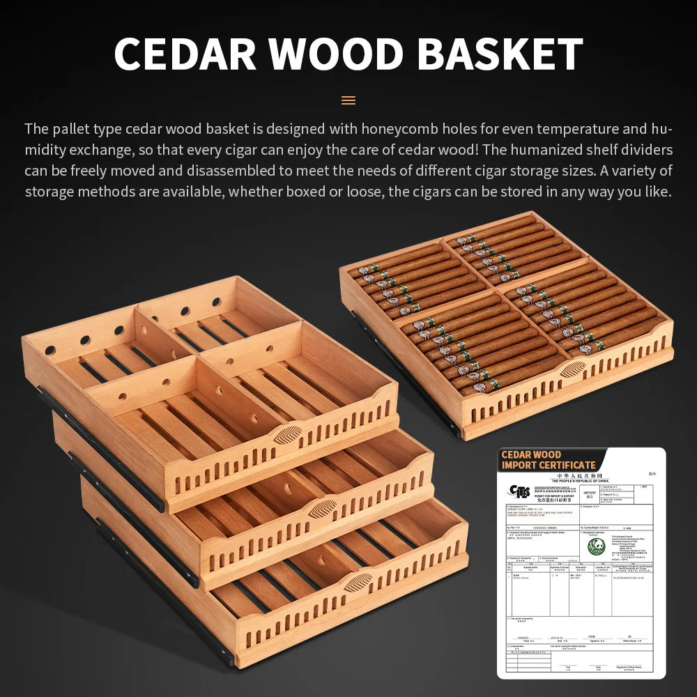 Functional Cigar Humidor Intelligent Control Humidity Temperature Cedar Wood Thermostatic Cooler Cabinet Compressor 46C