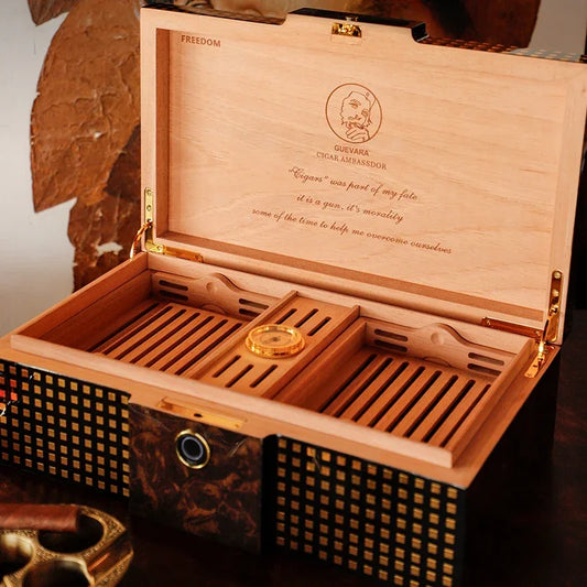 GUEVARA Cedar Wood Cigar Humidor Large Capacity for Hygrometer Glass Top Cigar Box Cabinet Portable Travel Gift Men
