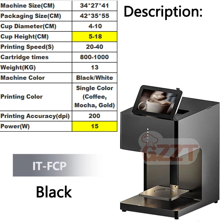 GZZT Commercial Smart Coffee Latte Printer 3D Printing Machine Milk Froth Beer Colour Food Printer Bread Bun Snack Cake Mocha